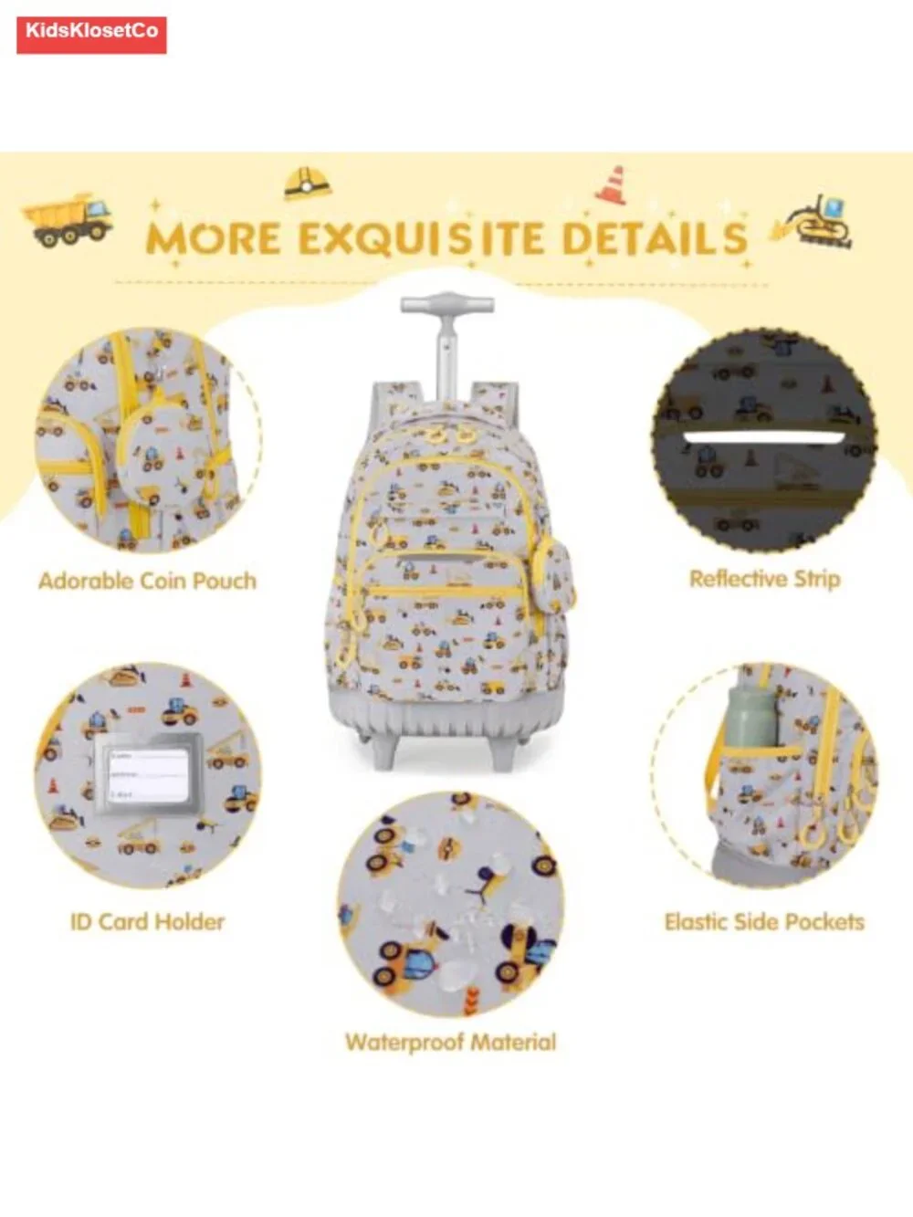 Rolling Backpack for Kids with Lunch Bag & Pencil Pouch, Wheeled School Bag,